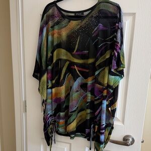 Papaya Vancouver Black Multicolor Abstract Tunic with Side Drawstrings